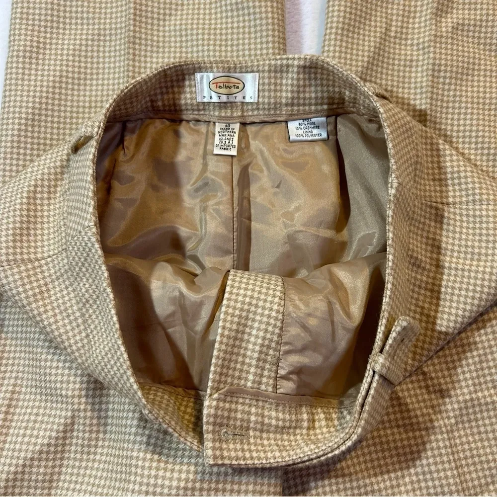 Vintage Talbots Petites Lined Houndstooth Plaid Wool & Cashmere Trousers Tan 10P - Image 9