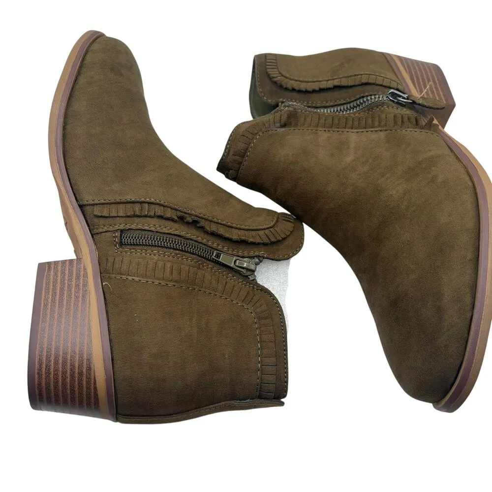 Stitch Fix MIA Olive Green Booties Suede Ankle Boots SZ 9W Western Stitch Wide - Image 3