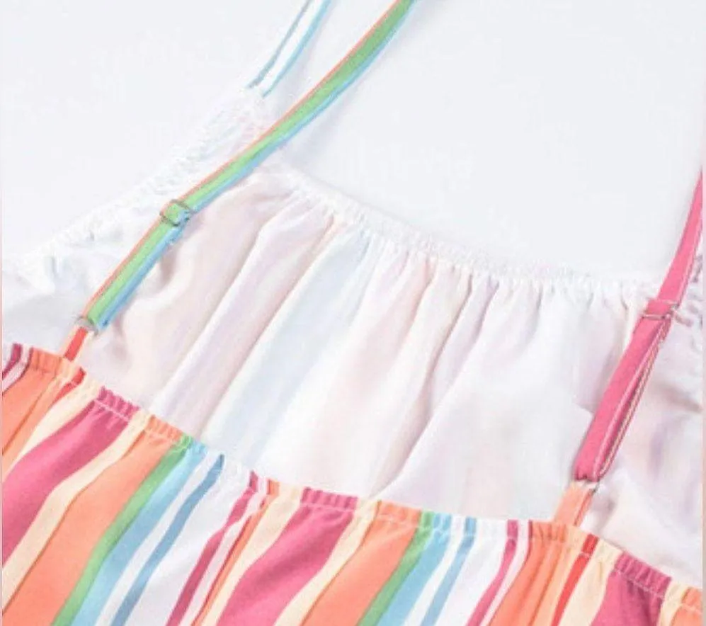 NEW Colorful Striped Spaghetti Strap Handkerchief Hem Maxi Dress Size Large - Image 9