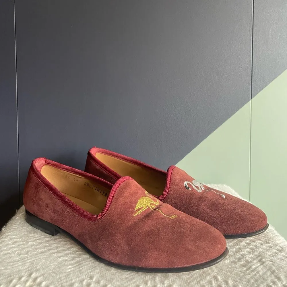 RARE LIMITED Del Toro x Man Repeller wine/burgundy suede smoking loafers Sz 6.5 Red - Image 2