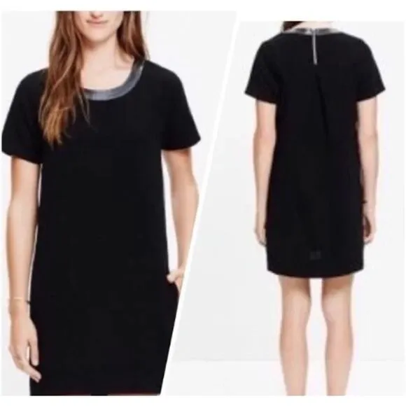 Madewell Black Sheath Dress Leather Collar Size Extra Extra Small - Image 2