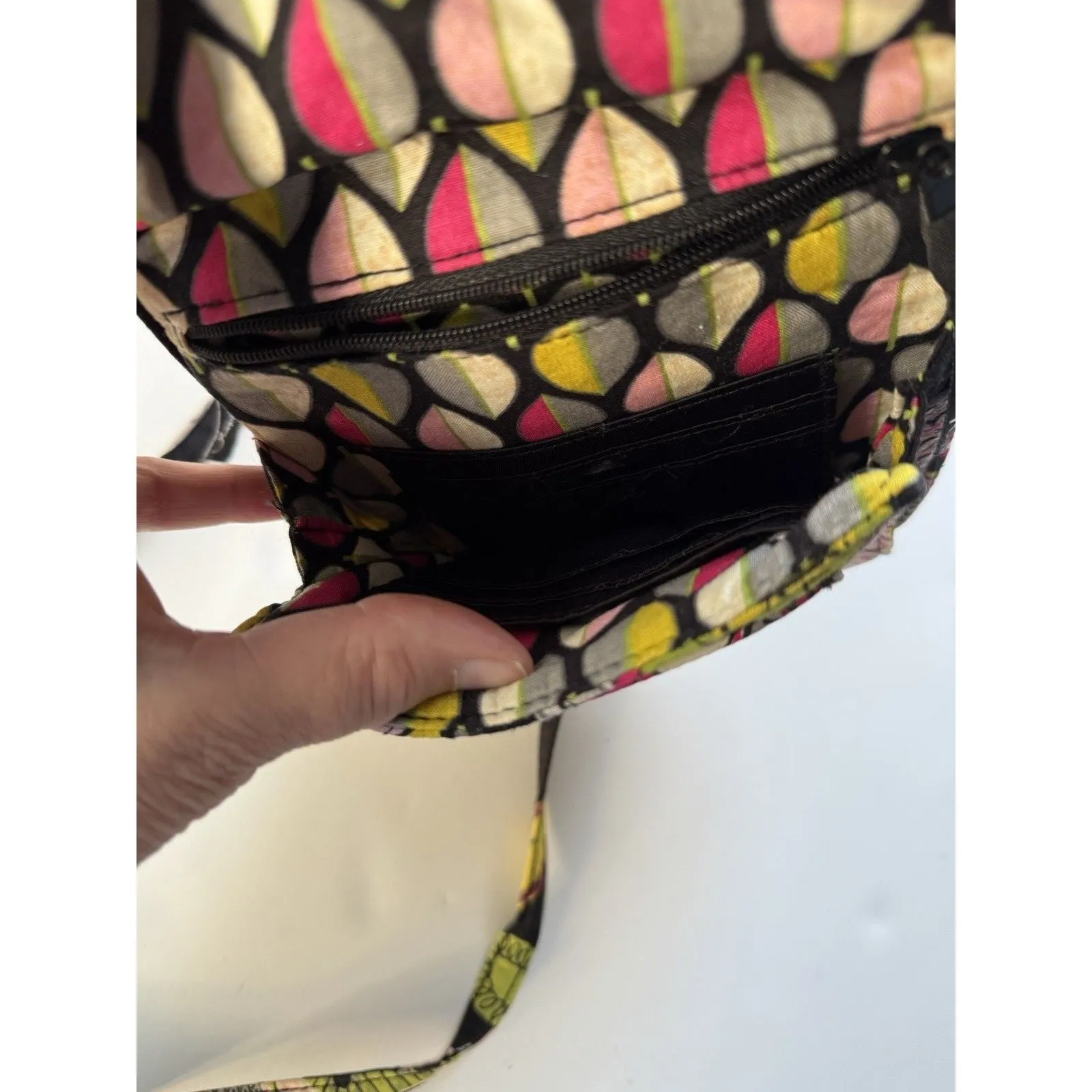 VERA BRADLEY MINI HIPSTER MOON BLOOMS Black Floral Zip Compartments Adjustable - Image 7