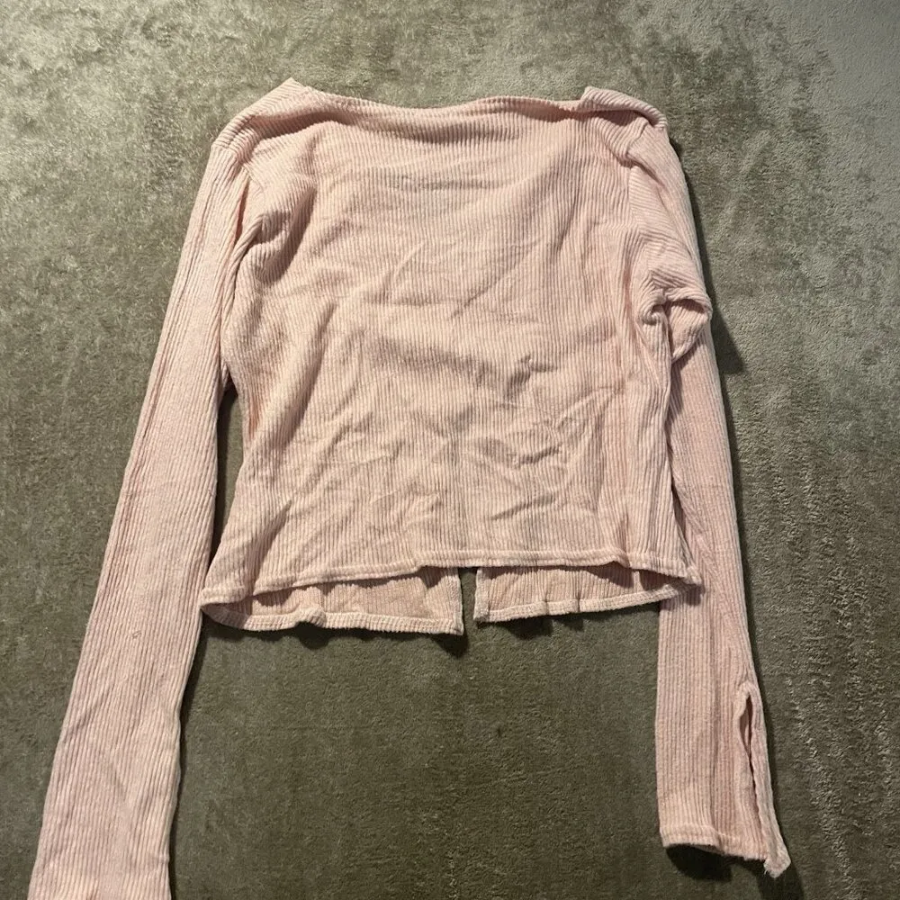 NWT Pretty Little Thing Womens 18 Terry Ribbed Blush Pink Split Neck Long Sleeve - Image 3