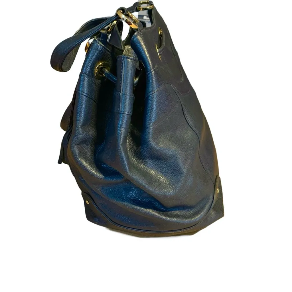 MCM  BLUE LEATHER DRAWSTRING TOTE BAG WITH TASSEL & STUD DECORATIONS - Image 8