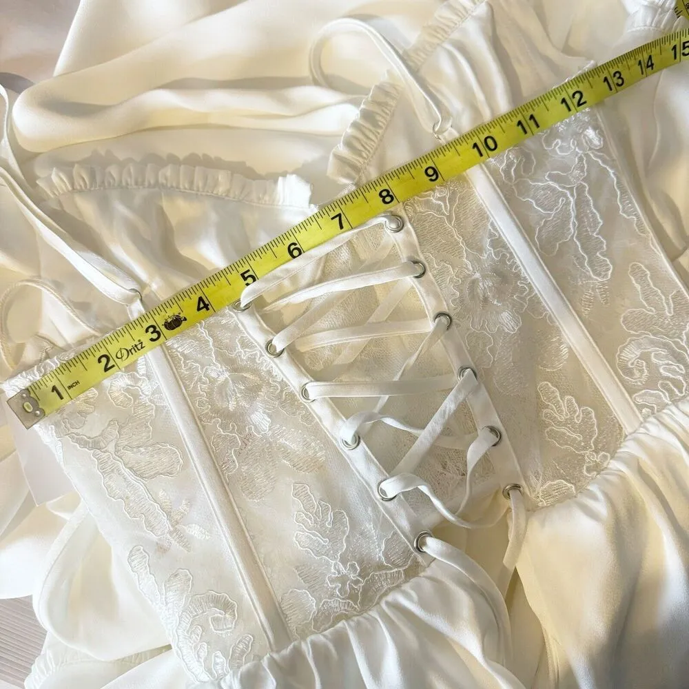 V CHAPMAN Dakota White Satin Lace Ruffle White Wedding Bridal Gown Size 00 NWT - Image 10