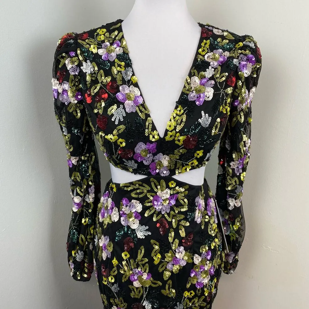 Mac Duggal Floral Sequined Cutout Waist Formal Gown Size 4 $598 5566 - Image 8