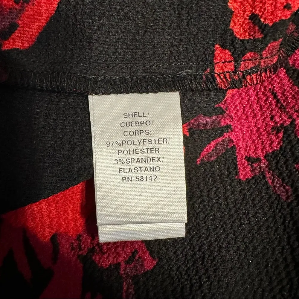 London Times Floral Puff Sleeve Smocked Tiered Midi Dress size 12 Black/Wine Red - Image 13