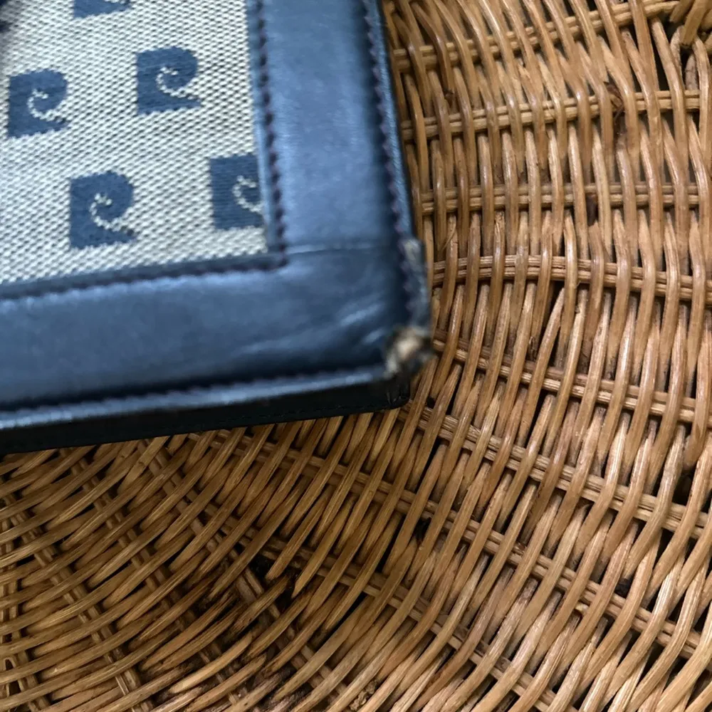 Pierre Cardin Vintage Blue Navy Cowhide and Canvas Monogram Tote Bag Case - Rare - Image 4