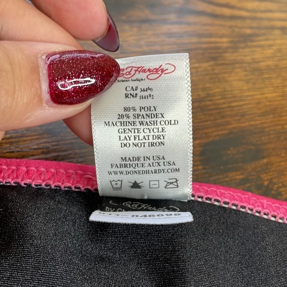 Ed Hardy  Swimwear Pink Tattoo Print Tie Bikini Bottom Bejeweled Y2K 2000s Large - Image 4