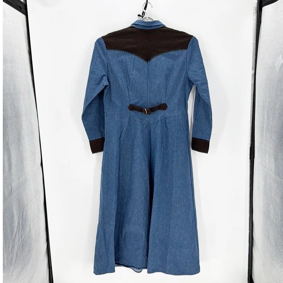 Shyanne western Cowgirl Denim Corduroy Trim turquoise snap button midi size XL - Image 2