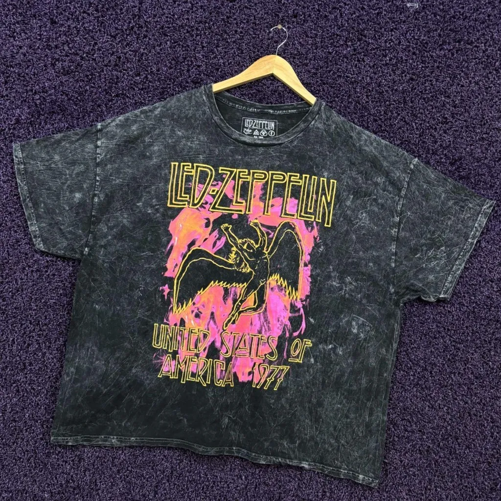 Led Zeppelin USA 1977 Tour Flaming Icarus Band T-Shirt 3X - Image 3