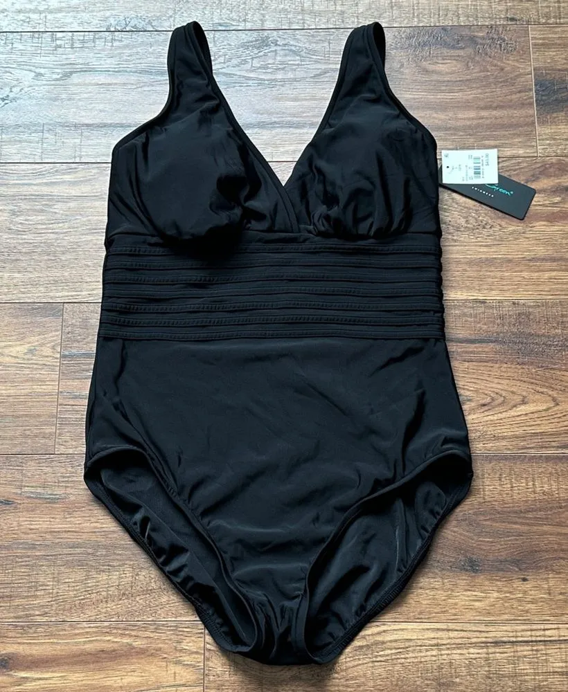 Aqua Green Women’s Black One Piece Bathing Suit Size Large 12-14 NWT - Image 1