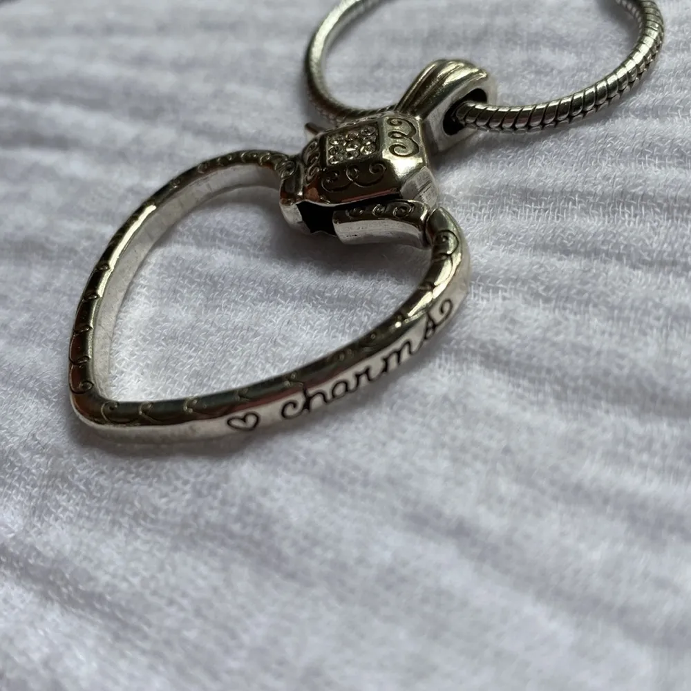 Vintage Brighton Silver tone Scroll Heart Charm Clip Swarovski‎ Crystal Necklace - Image 5