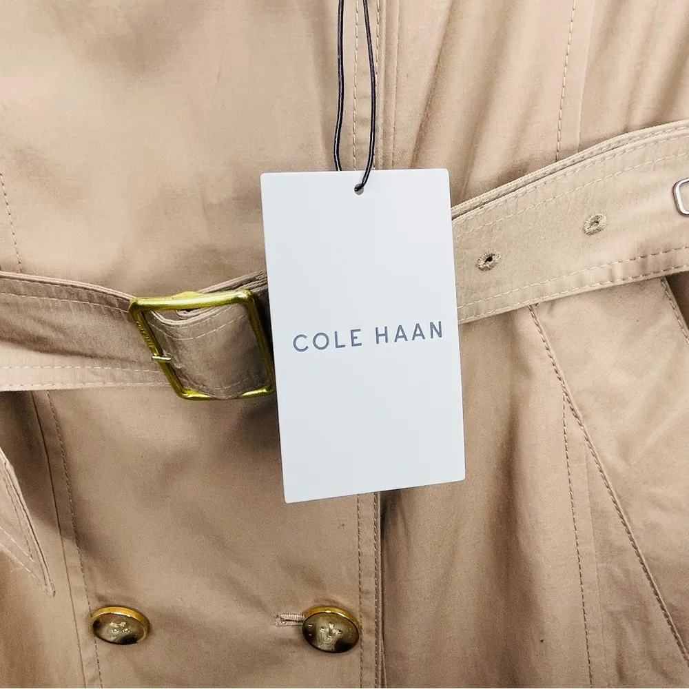Nwt Cole haan khaki long belted hooded trench coat jacket double button front L - Image 4
