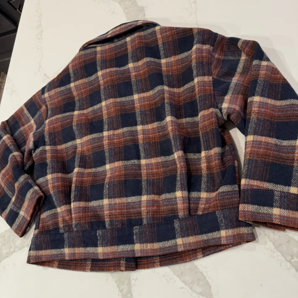 American Eagle Plaid Oversized Lined Shacket Women’s Medium Brown/Navy Jacket - Image 9