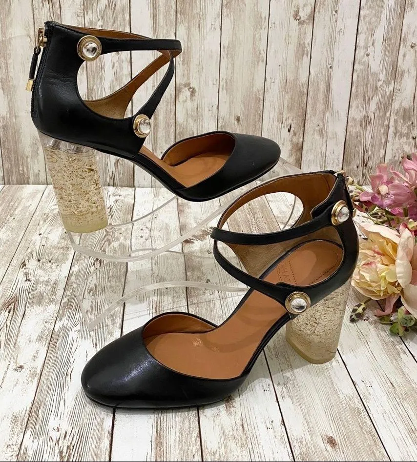 WHAT FOR Black Strappy Glass Heels Sandals 35 Size 4 - Image 3