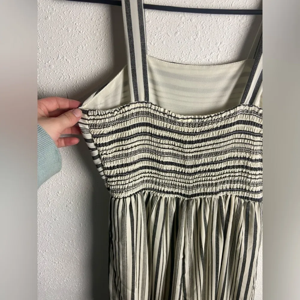 Japna Size Small Stripe Wide Leg Jumpsuit Smocked Black And White Sleeveless - Image 4