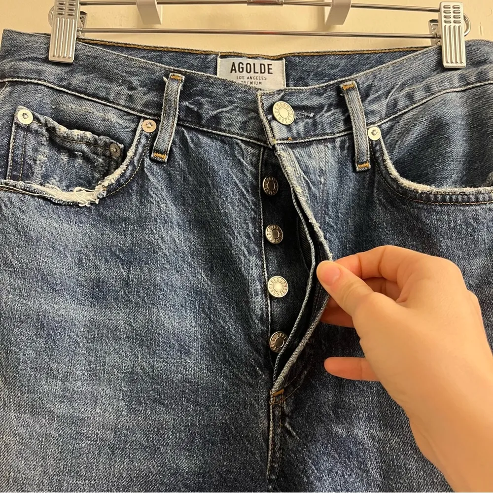 Agolde Riley High Rise Straight Leg Crop Jeans Raw Step Hem Disguise Size 25 - Image 7