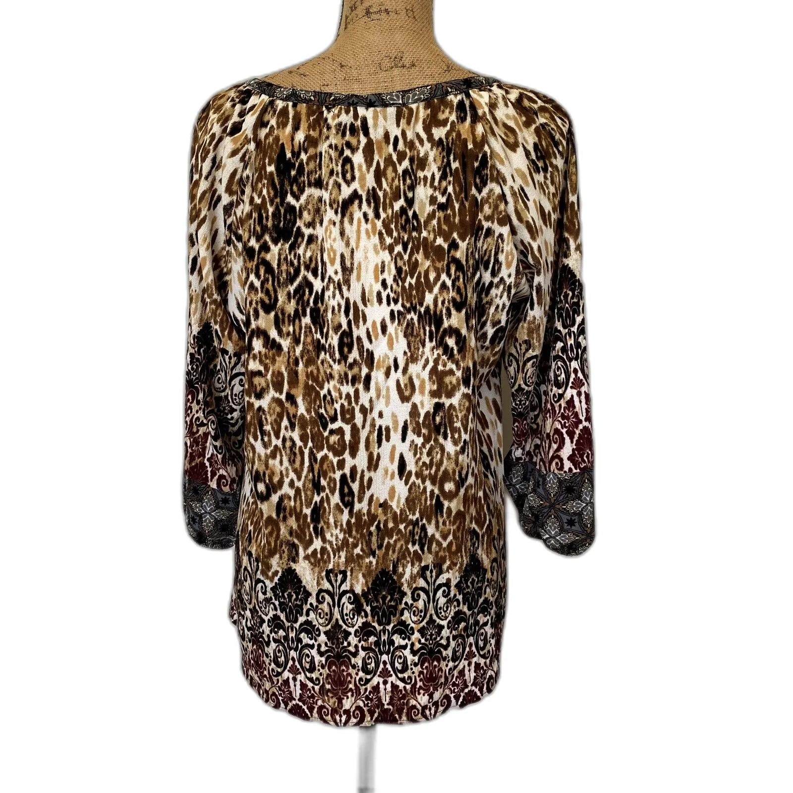 Anthropologie‎ Figueroa & Flower Mixed Animal Print Boho Peasant Blouse Size XL - Image 3