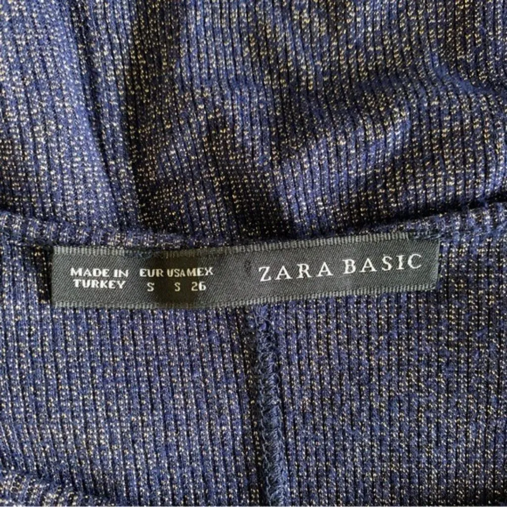 Zara Womens Top Small Dolman Sleeve Blue Shimmer Short Sleeve Trendy - Image 5