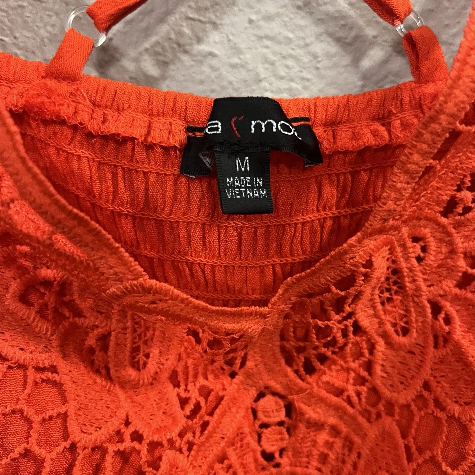 Lace Babydoll Tank Top Orange Size Medium Peplum Hem Boho Criss Cross Back Y2K - Image 6