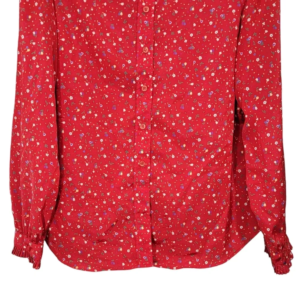 The Villager VTG Red Mini Floral Print Button Down Long Sleeve Women's Size 16 - Image 5