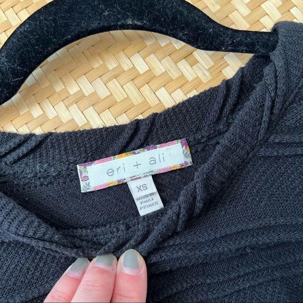 Anthropologie‎ eri + ali black embroidered balloon sleeve blouse - Image 2