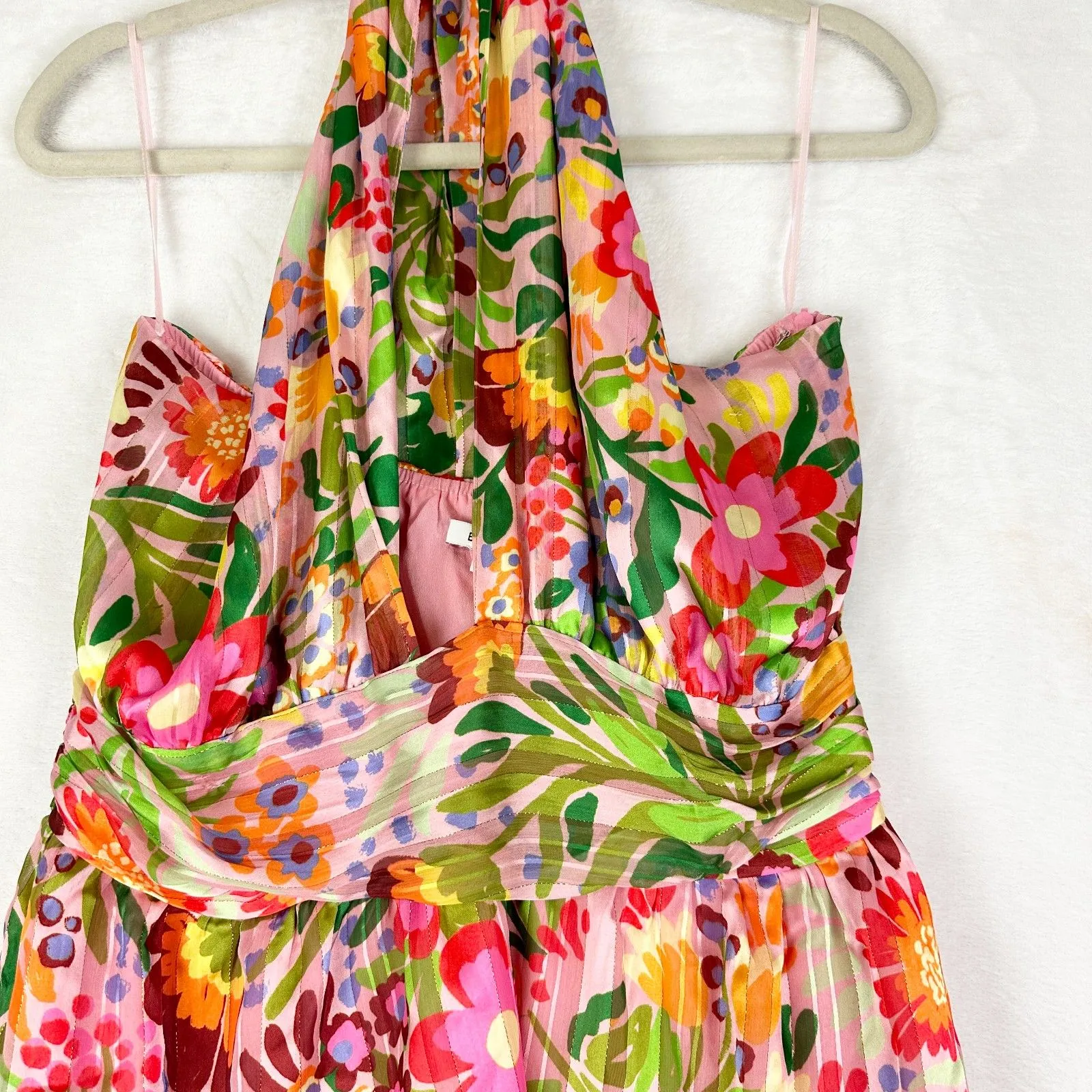 BTFL Life Floral Open Back Halter Mini Dress Size Large NWT Tropical Vacation Pink - Image 3