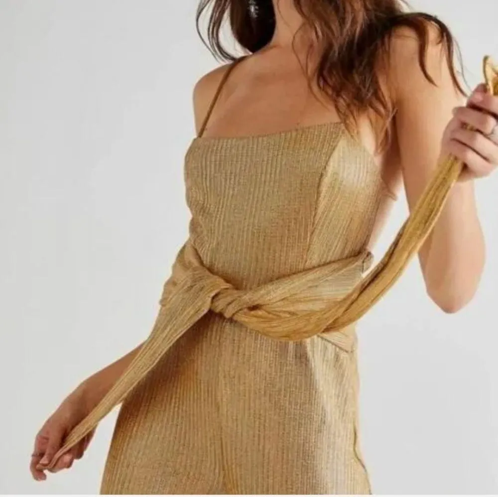 Free People Shimmer and Shine Metallic Bronze Jumpsuit Playsuit size XS - Image 2