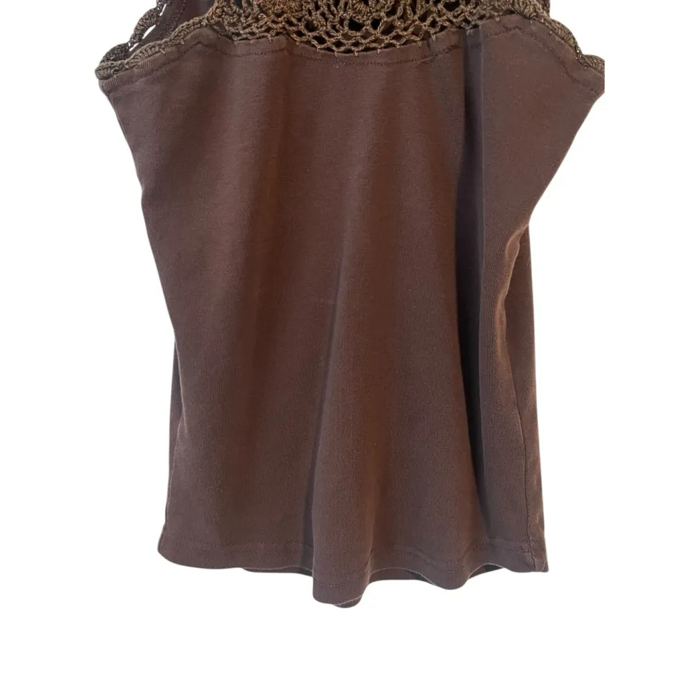 Couleurs D Ete Camisole Tank Top Womens 2/4 Brown Crochet Brest Spaghetti Strap - Image 3