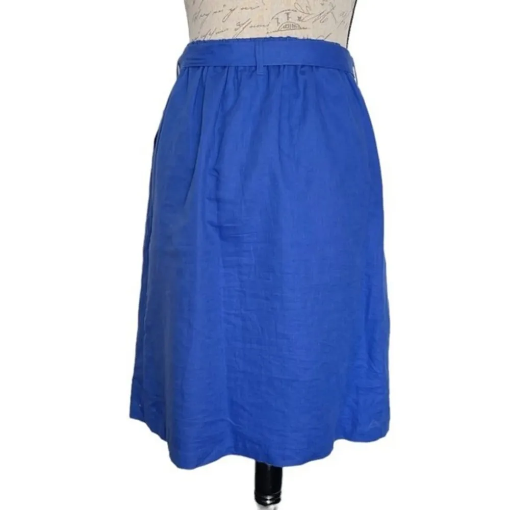J Crew Blue Skirt Pleated Elastic Waistline Sz XS Linen Blend Minimalist Coastal - Image 5