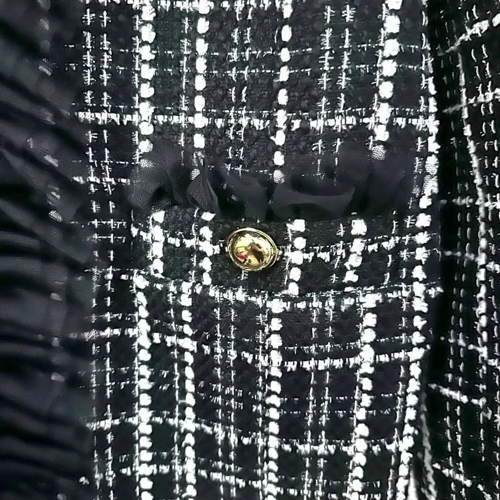 HALOGEN x ATLANTIC PACIFIC | NWT Tulle Ruffle Plaid Jacket Tweed Blazer | Large - Image 9