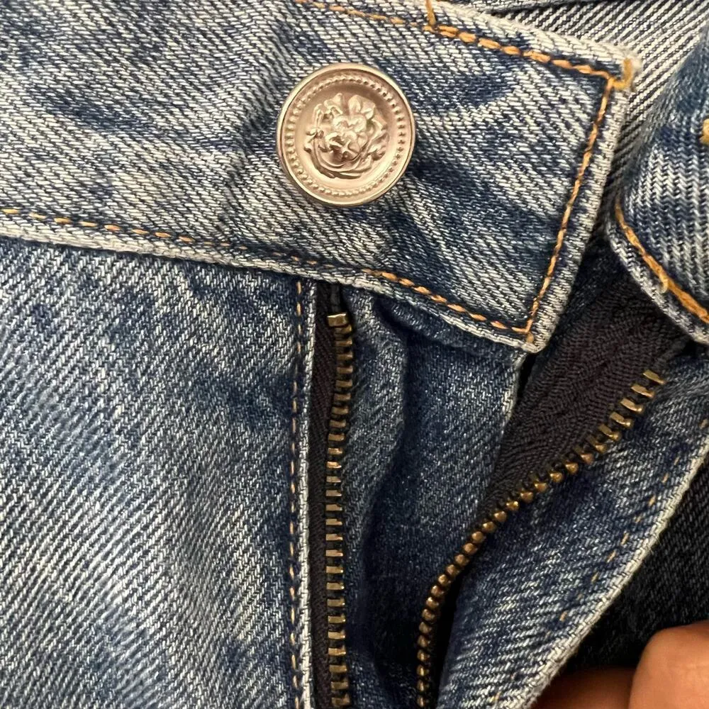 SLVRLAKE $299 Tyler Frayed Hem Straight Leg Jeans Size 27 Blue - Image 5