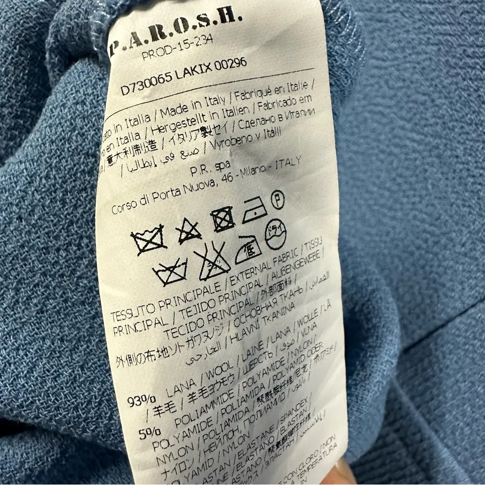 Wool Blend Parosh Blue Sleeveless Pocket Front Zip Back Imported Mini Dress S - Image 14