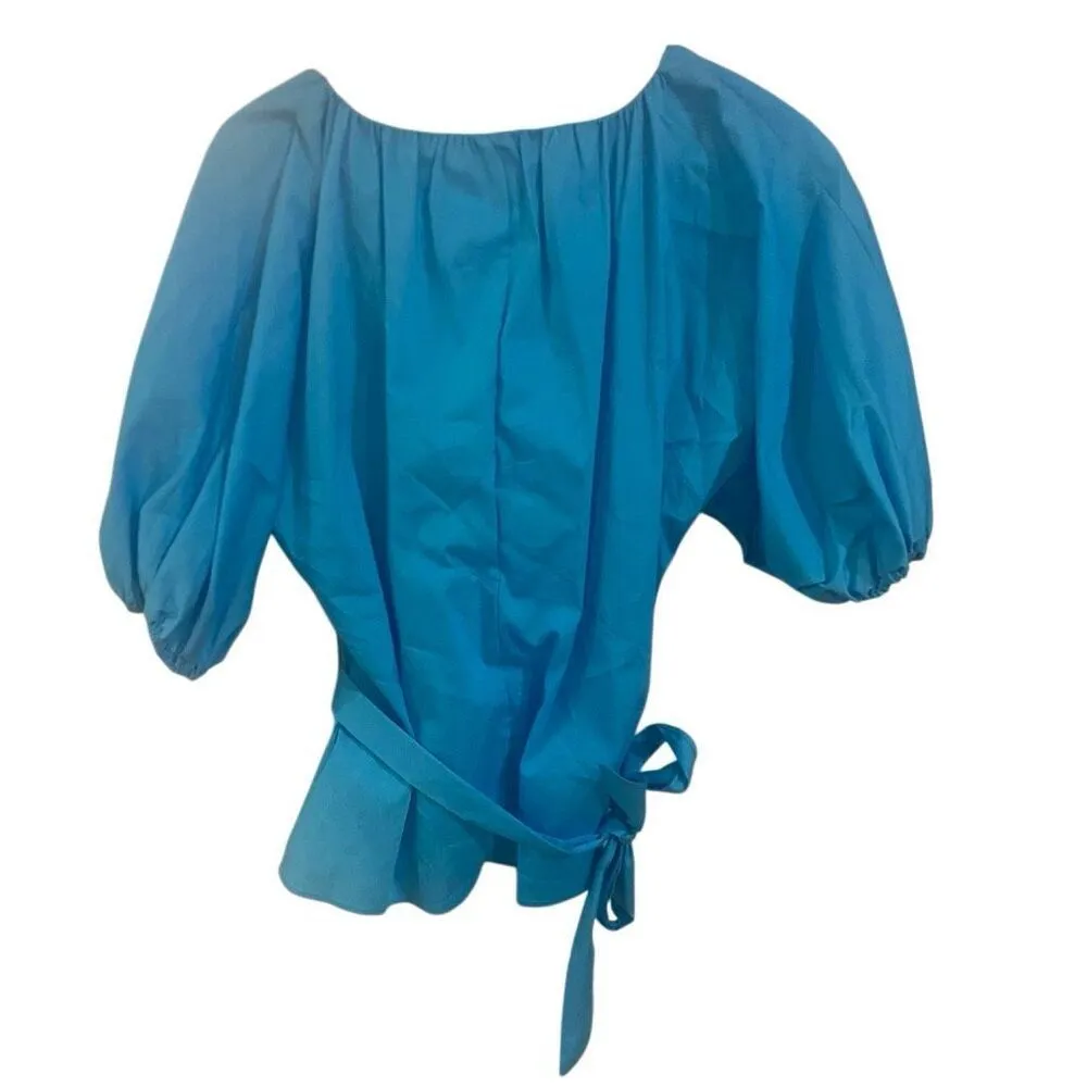 Worthington NWT cotton blend puffy sleeve belted vneck pleated medium - Image 2