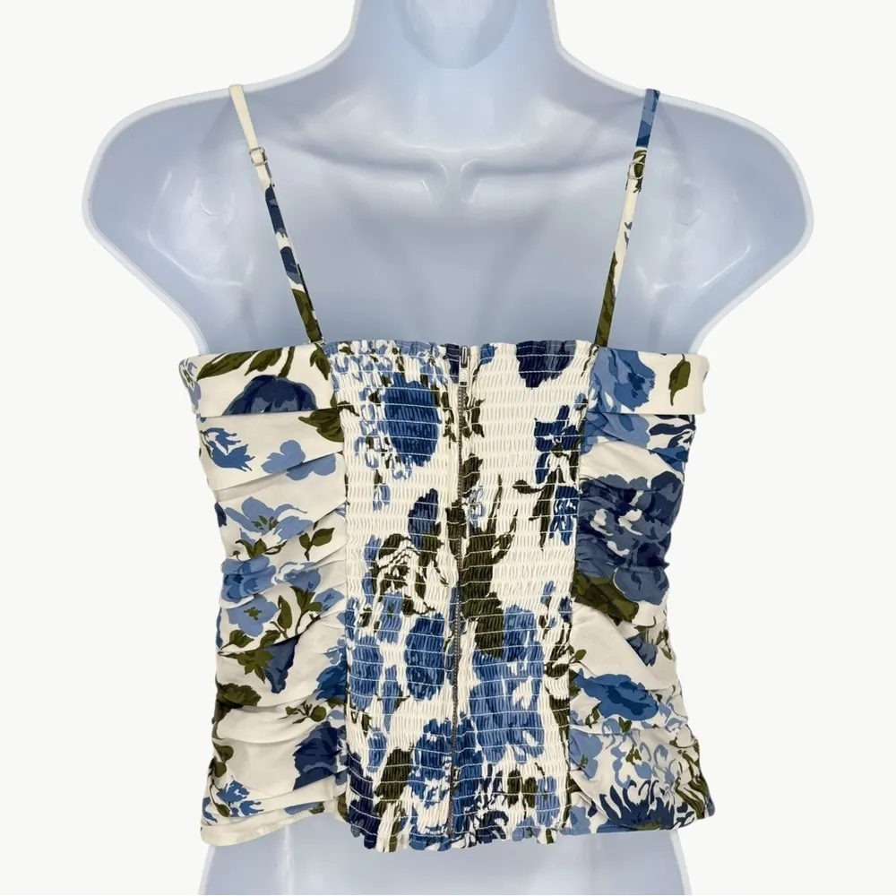 Reformation Orion Floral Organic Cotton Camisole Top | Sz 6 | White & Blue - Image 8