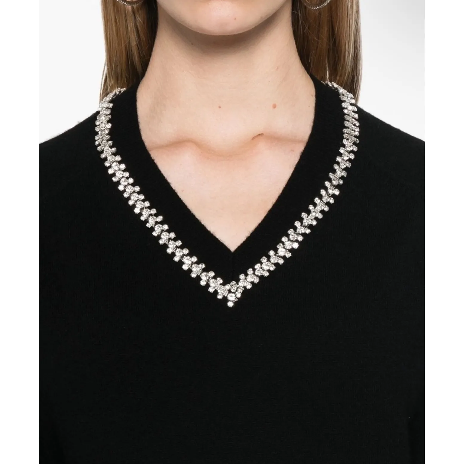 Maje Black Wool Cashmere Blend V Neck Rhinestone Embellished Sweater size M - Image 5