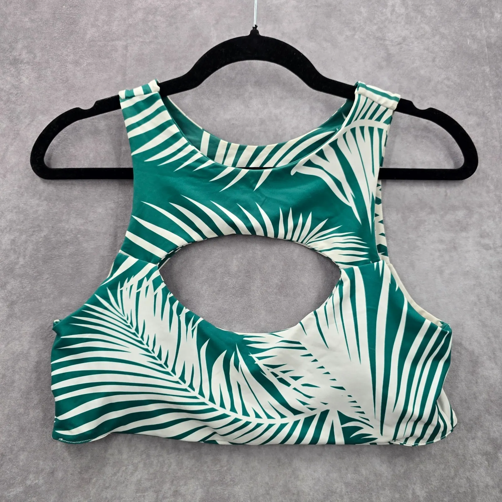 Green‎ White Tropical Leaf Cutout Padded Bikini Top Swimwear Medium - Image 4