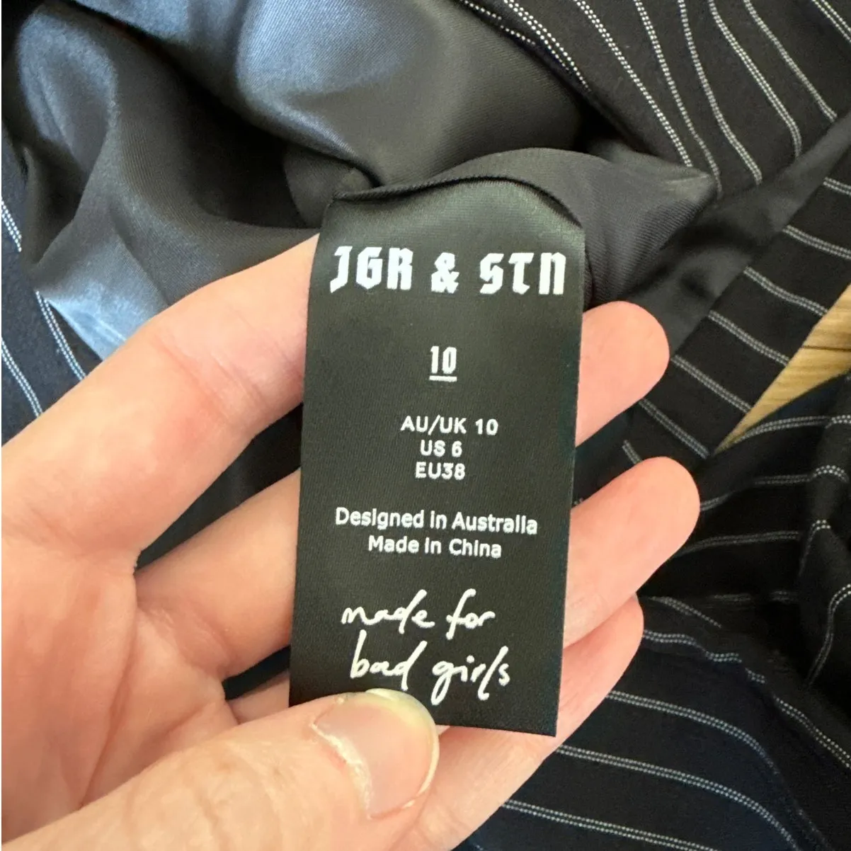 Jagger and Stone Suit Set Trousers & Blazer Pinstripe Size 6 Black White - Image 6