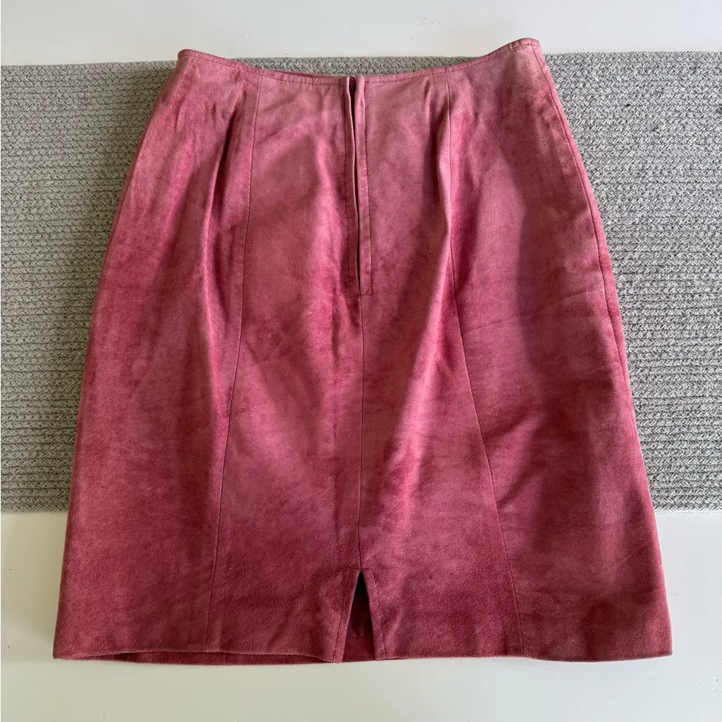 Vintage 70s 80s CHIA Pink Mauve Suede Leather Mini Skirt Size 8 - Image 2