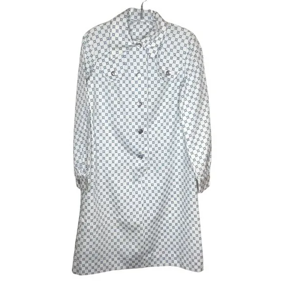VINTAGE Blue White Cotton Shift Dress Long Sleeves 60’s - Image 3