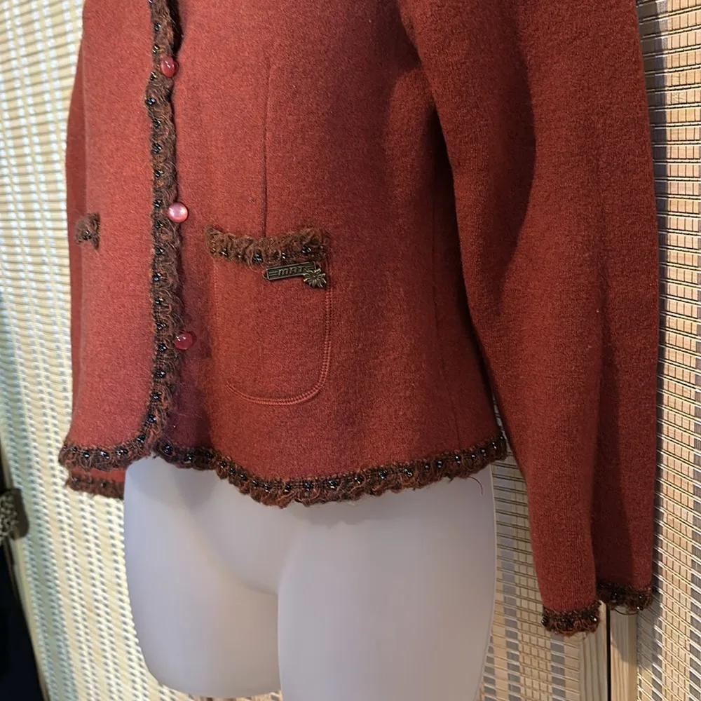 Mat Collection Orange Brown Beaded Cropped Pure Wool Jacket Blazer Small - Image 10