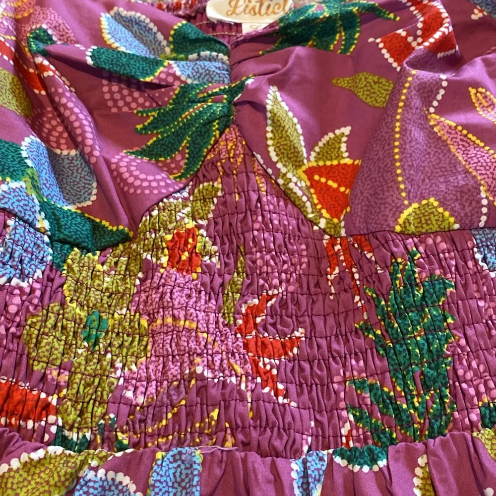 NWT Listicle Floral Puff Sleeve Tiered Smocked Maxi Poplin Cotton Dress LARGE - Image 12