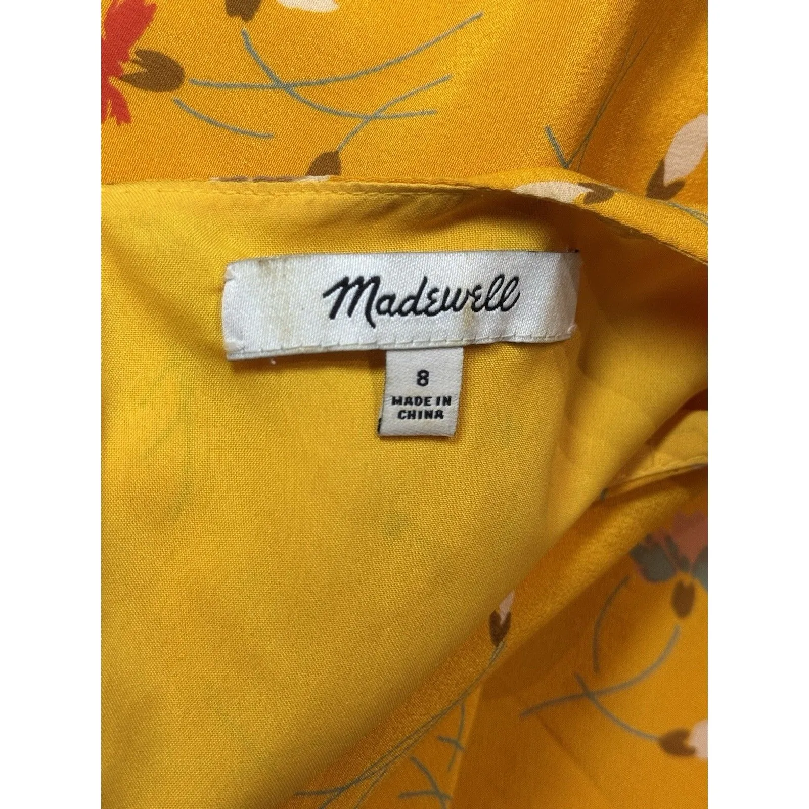 MADEWELL Split Sleeve Yellow Silk Belladonna Dress in Painted Carnations Size 8 - Image 4