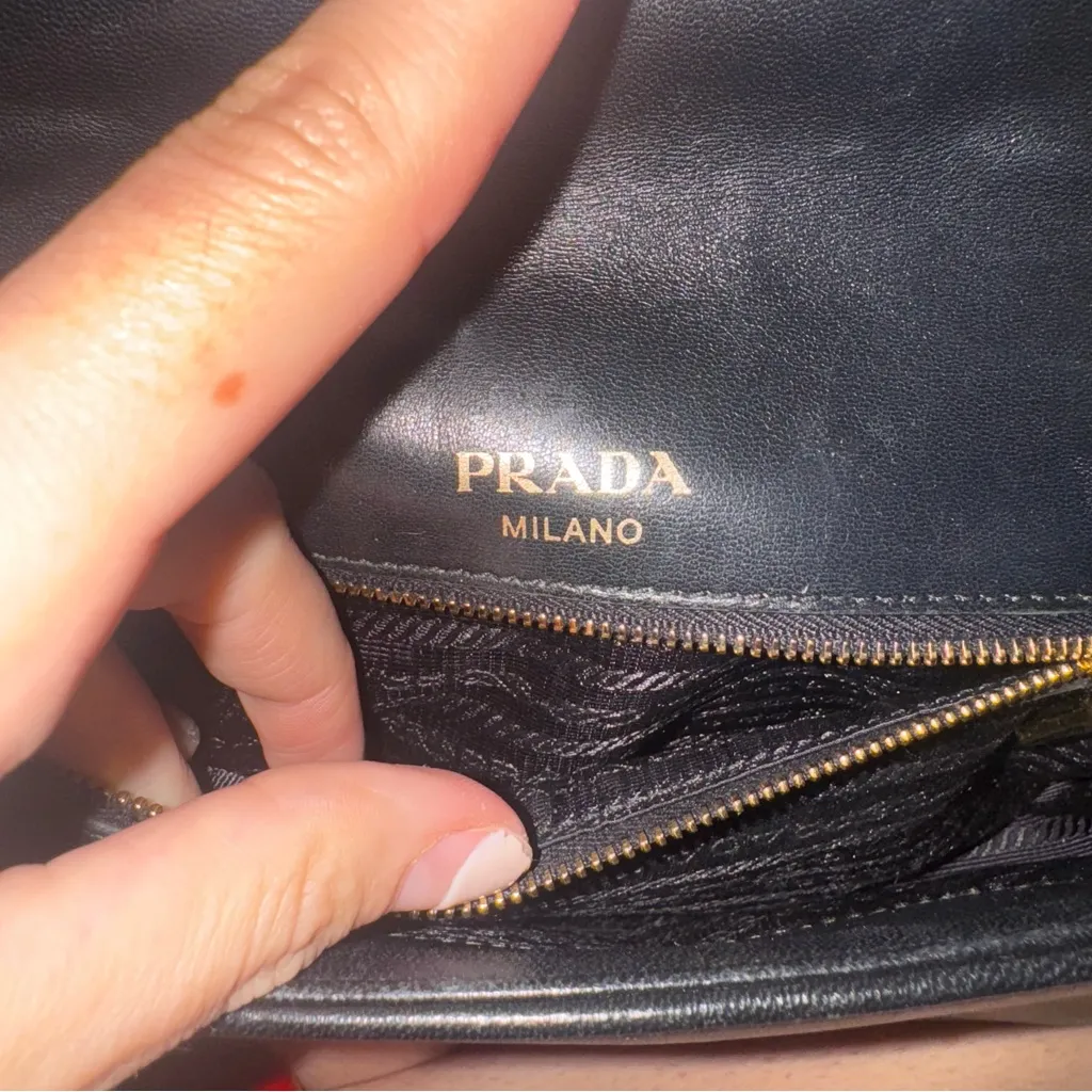 Prada Black Quilted Leather Shoulder Bag with Gold Chain - Image 10