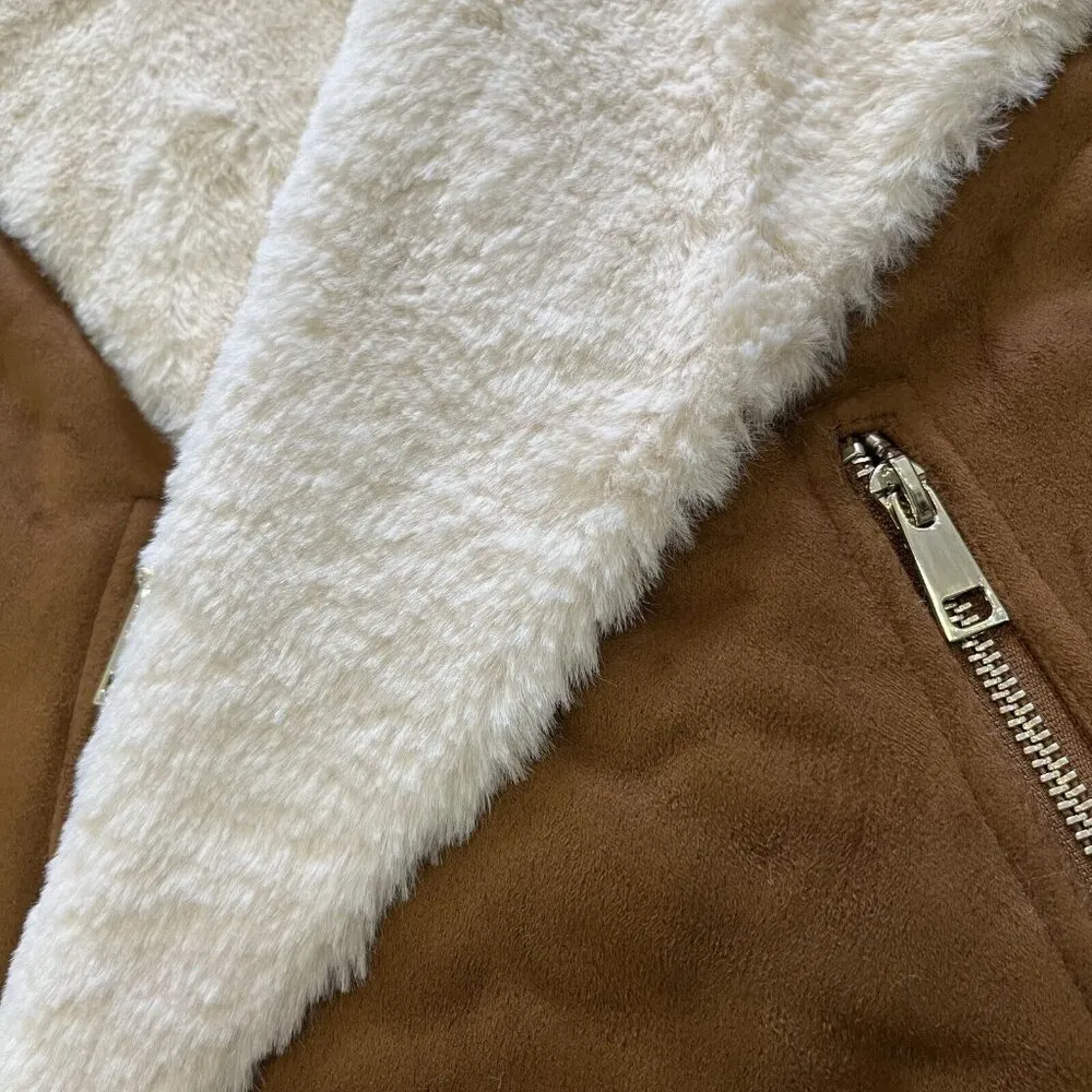 NWT Women's RIVER ISLAND AVIATOR FAUX Sheepskin JACKET UK Size 14 - Image 7