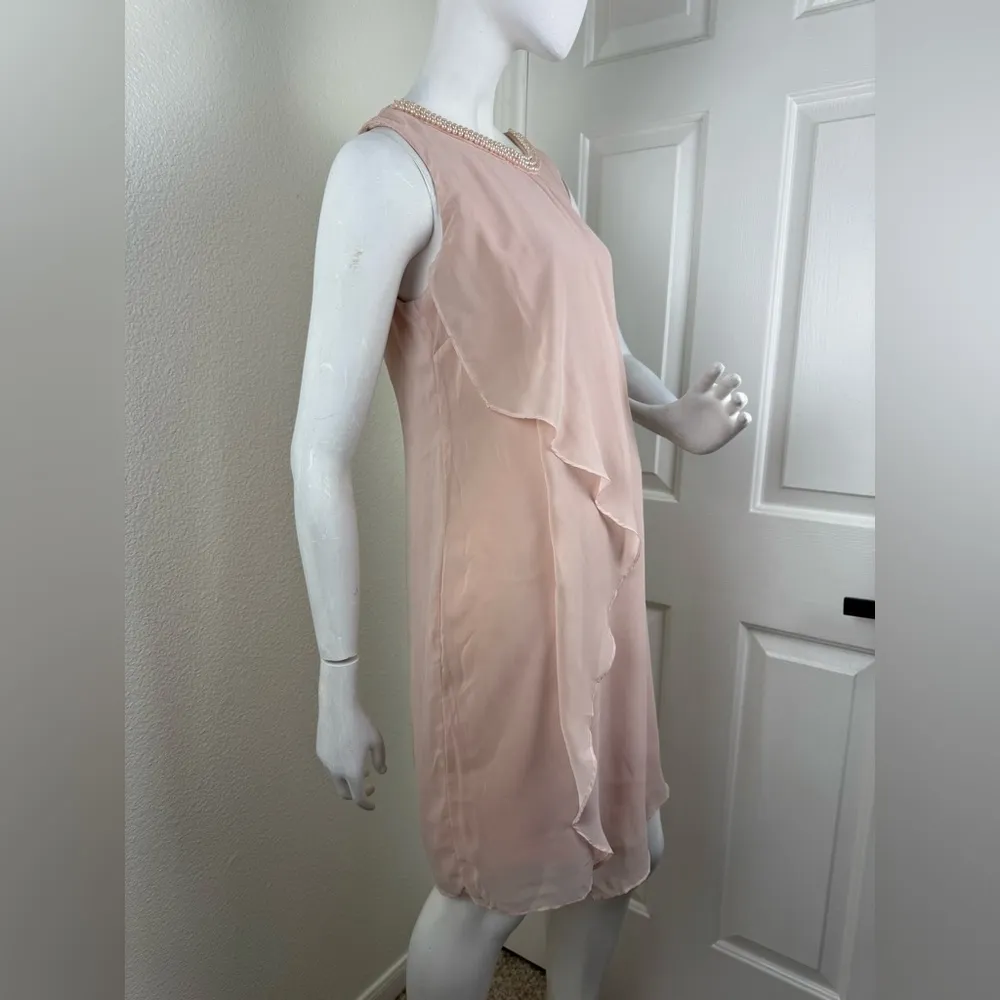 SD Collection Dress Dusty Pink with Faux Pearl Detail Neckline Sleeveless. #62 - Image 5