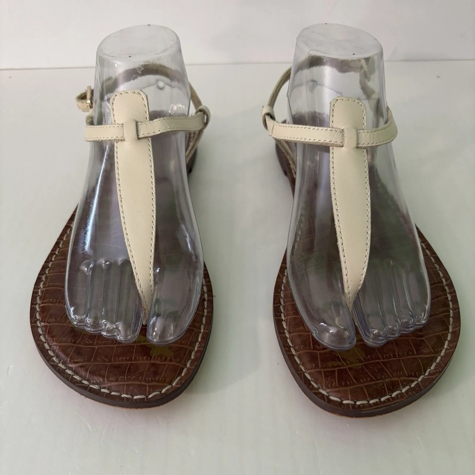 Sam Edelman Gigi Sandals Women's Size 8.5 W, 38.5 EU White Leather Thong Strappy - Image 2