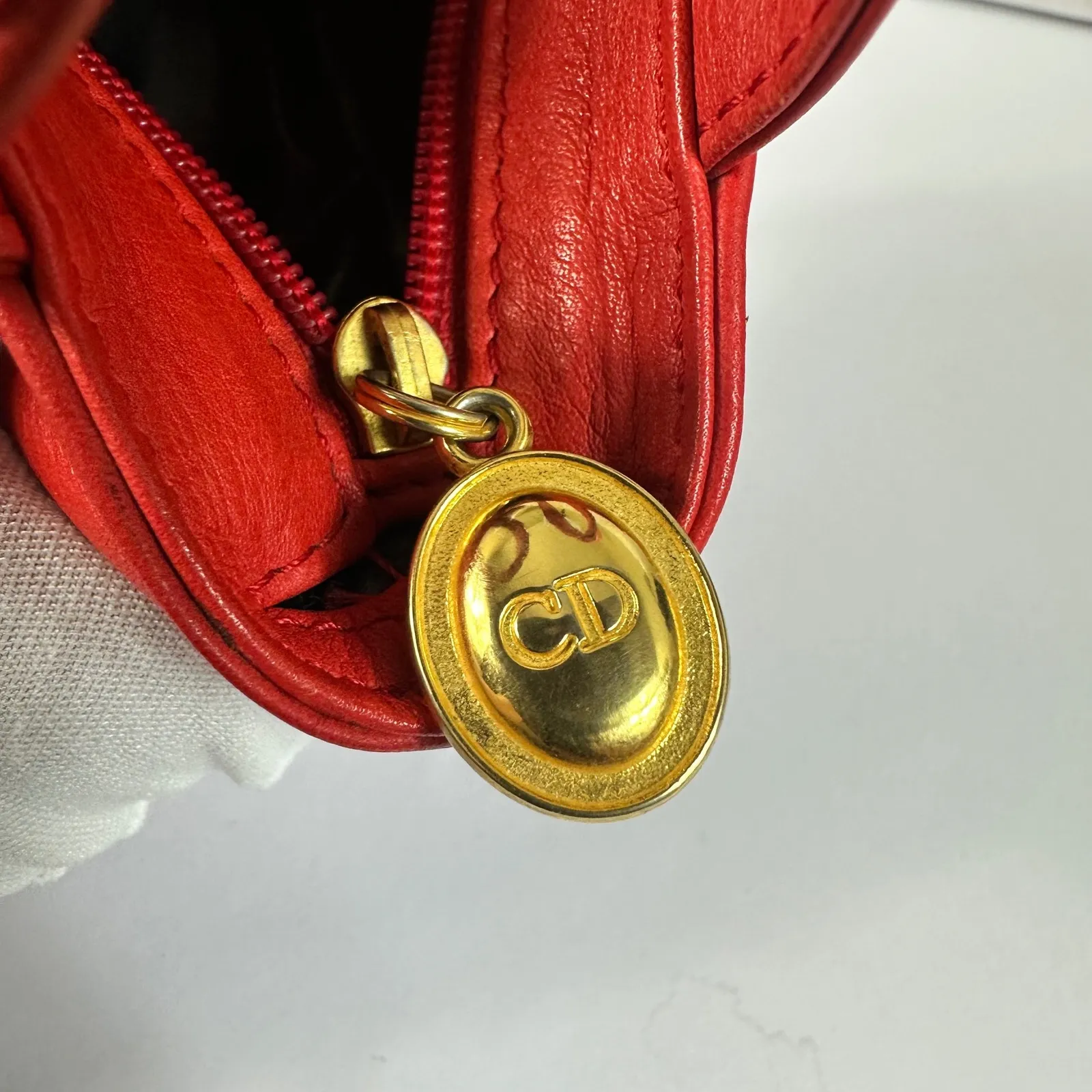 Christian Dior Red Leather Micro Tote Bag CD Logo Charm Handbag - Image 7