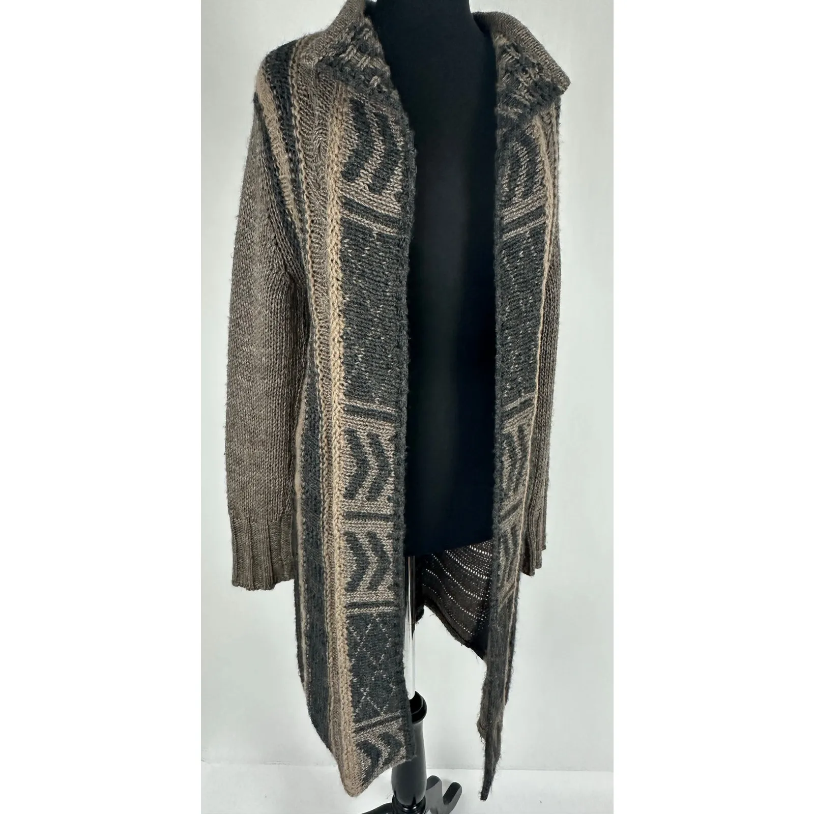 Alpaca Mohair Wool Duster Cardigan Sweater Large Western Neutral Gottardi Italy Brown - Image 5